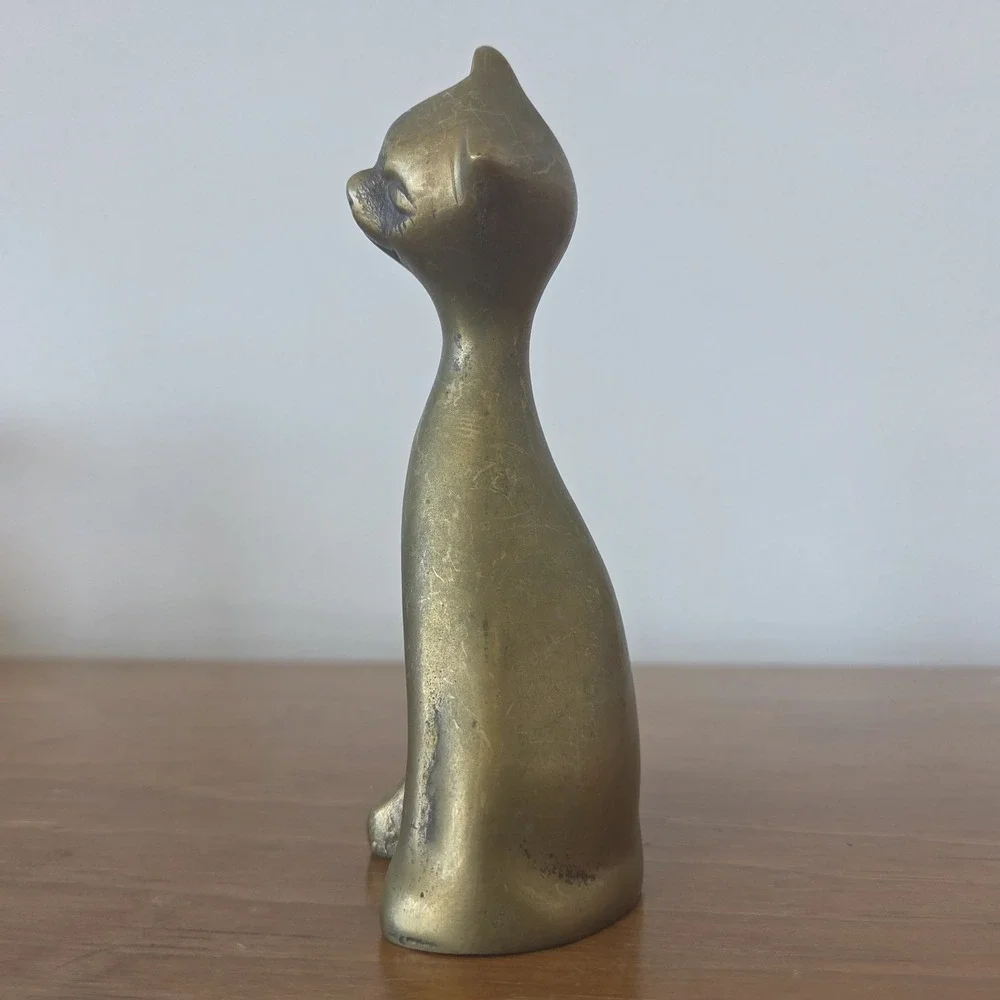 Vintage Brass‎ Cat Figurine Sitting Retro MCM Style 6